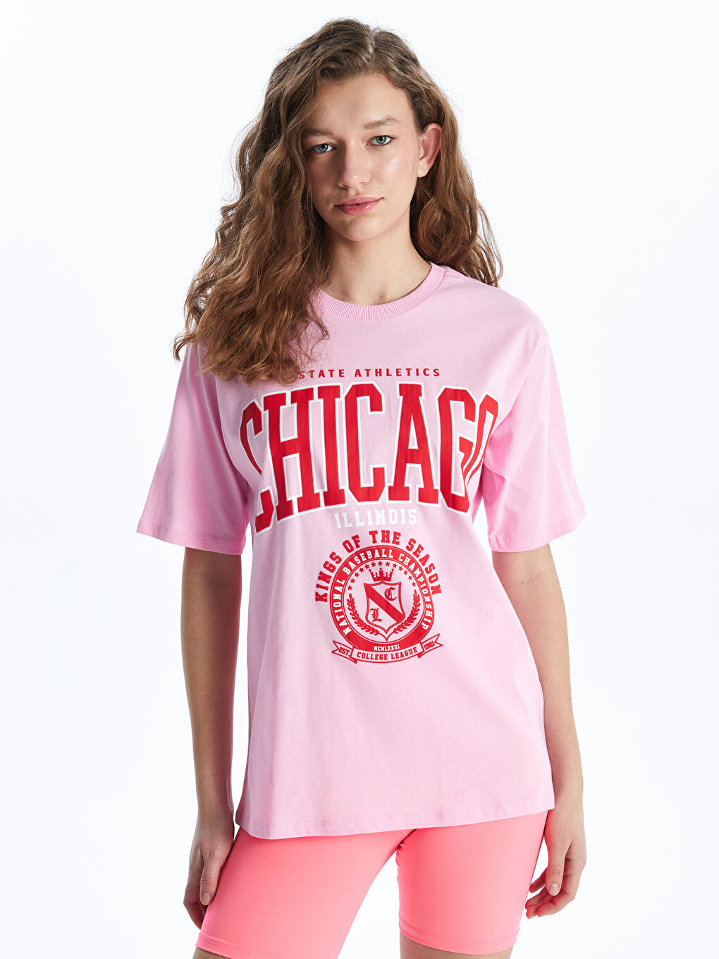 T-shirt Oversize à Manches Courtes Imprimé à Col Rond pour Femmes