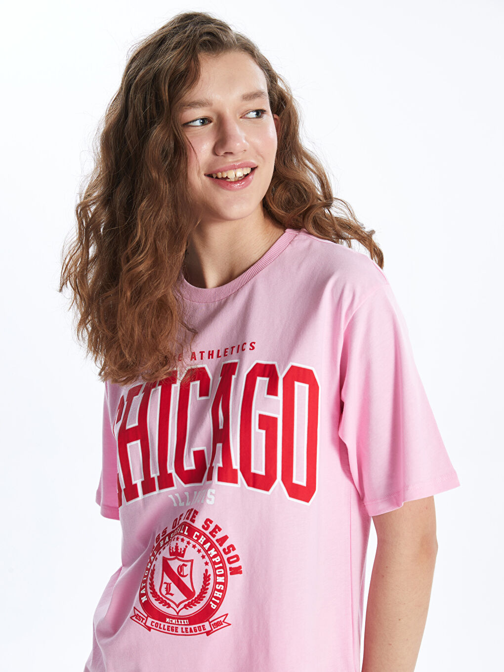 T-shirt Oversize à Manches Courtes Imprimé à Col Rond pour Femmes-2