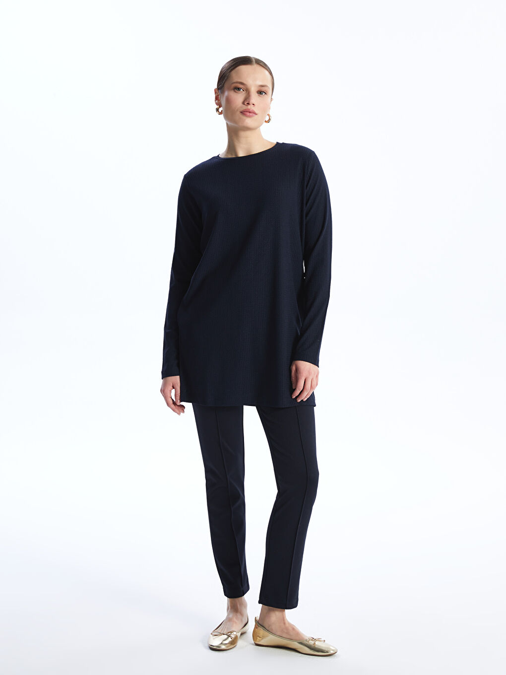 Women's Crew Neck Plain Tunic-2
