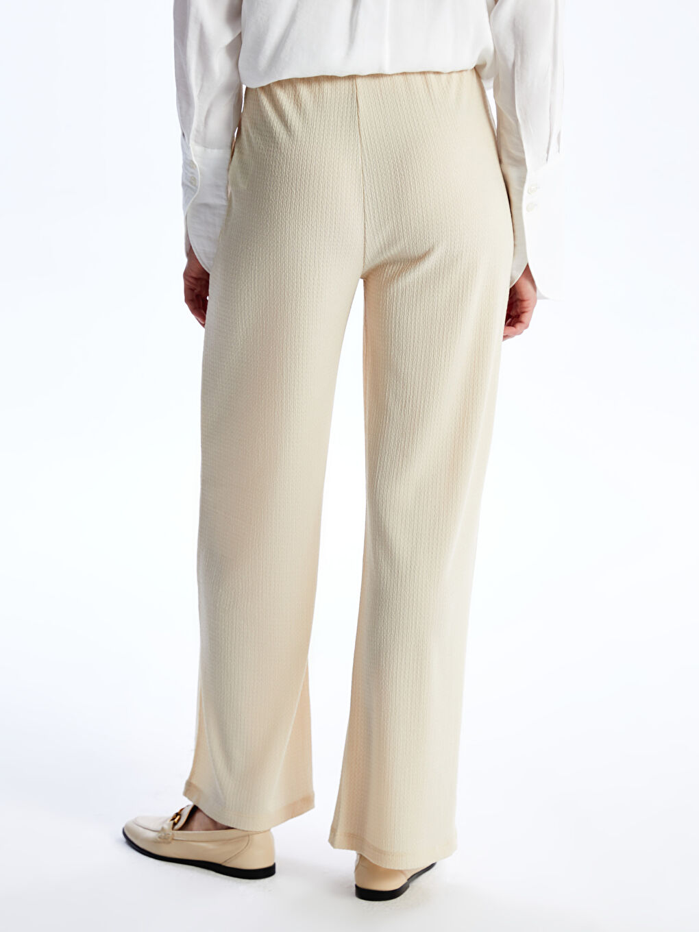 بنطلون واسع الساق سادة بخصر مرن للسيدات-3