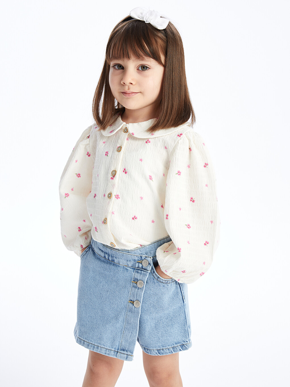 Baby Girls' Peter Pan Collar Long Sleeve Floral Shirt