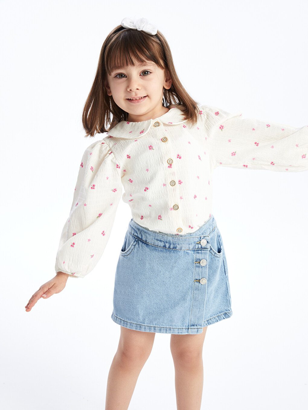 Baby Girls' Peter Pan Collar Long Sleeve Floral Shirt-1