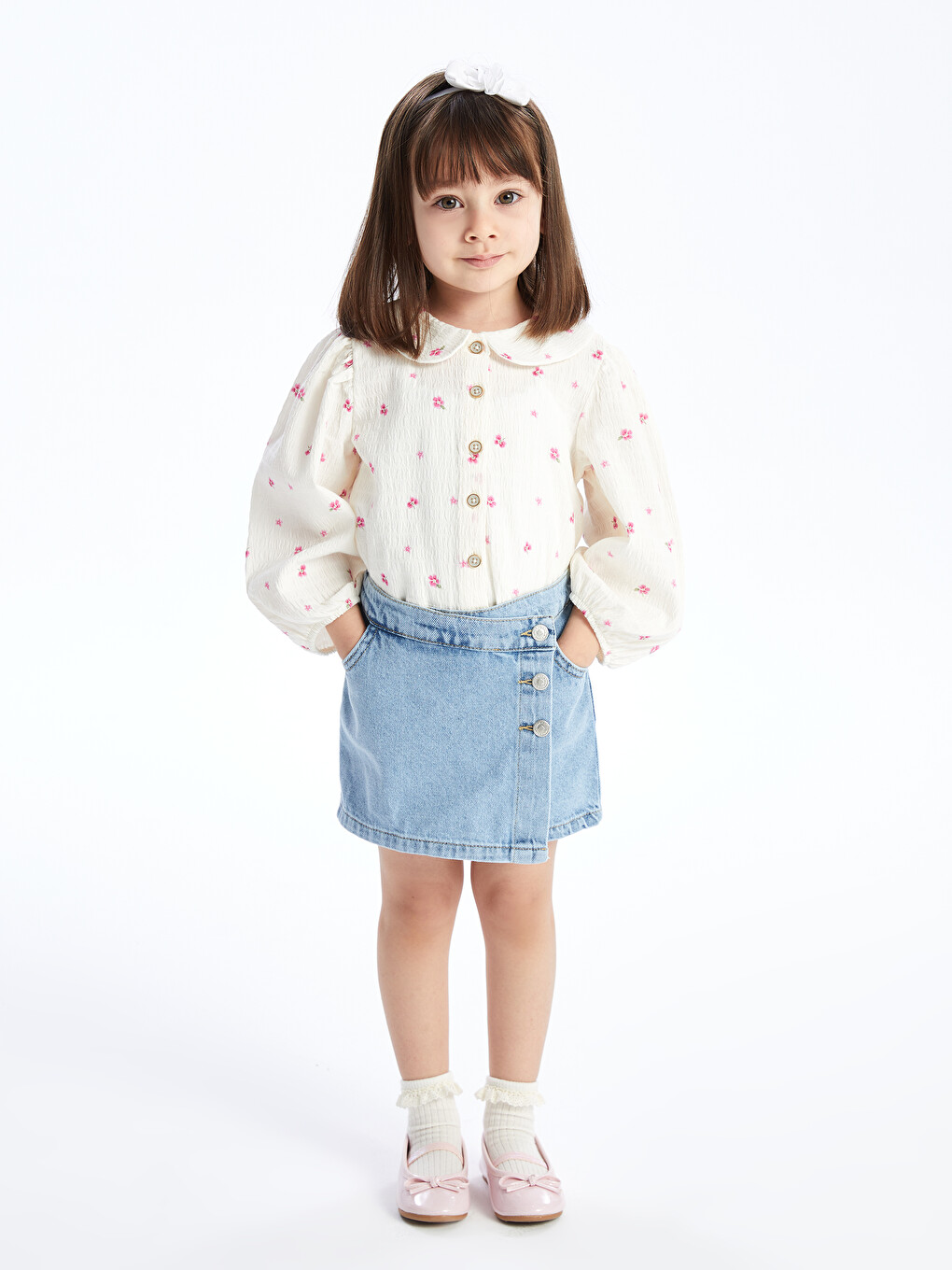 Baby Girls' Peter Pan Collar Long Sleeve Floral Shirt-2