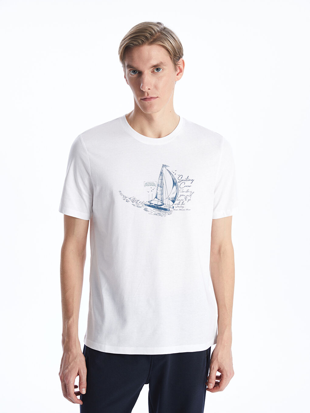 Crew Neck Short Sleeve Printed Combed Cotton Men's T-shirt -S4BG04Z8-Q6K