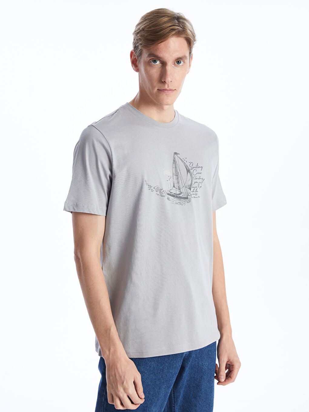 Crew Neck Short Sleeve Printed Combed Cotton Men's T-shirt -S4BG04Z8-SLH