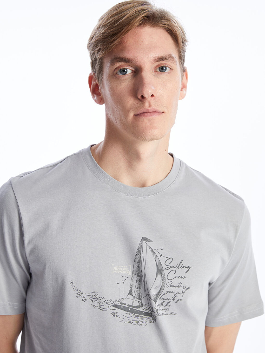 Crew Neck Short Sleeve Printed Combed Cotton Men's T-shirt -S4BG04Z8-SLH