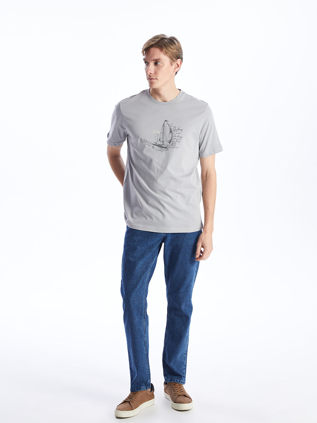 Crew Neck Short Sleeve Printed Combed Cotton Men's T-shirt -S4BG04Z8-SLH