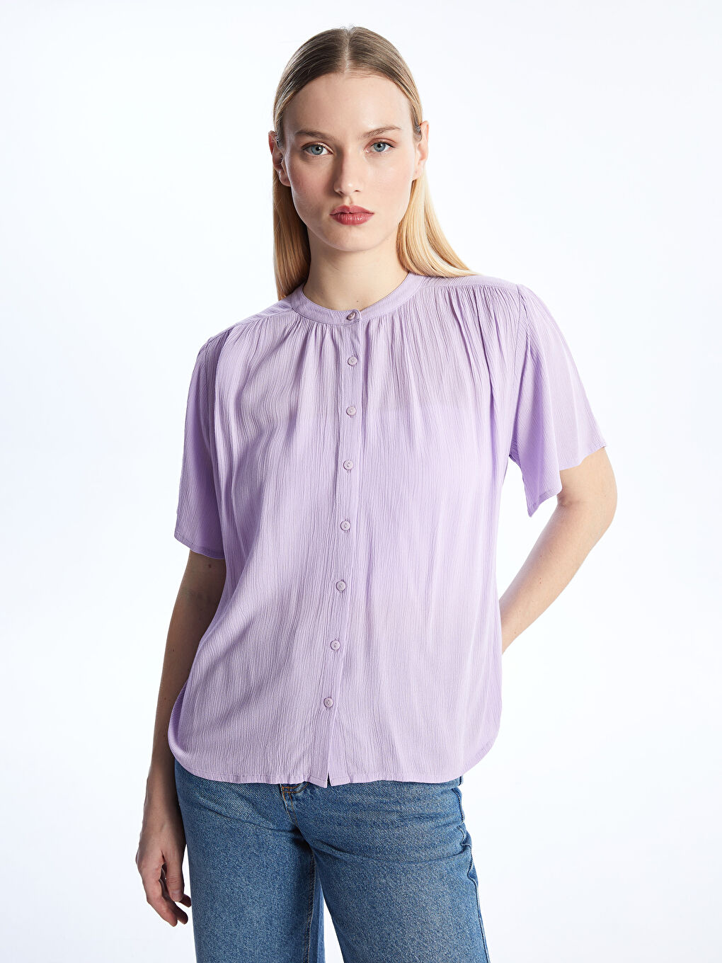 Crew Neck Plain Short Sleeve Oversize Women's Blouse -S4BG07Z8-Y0H