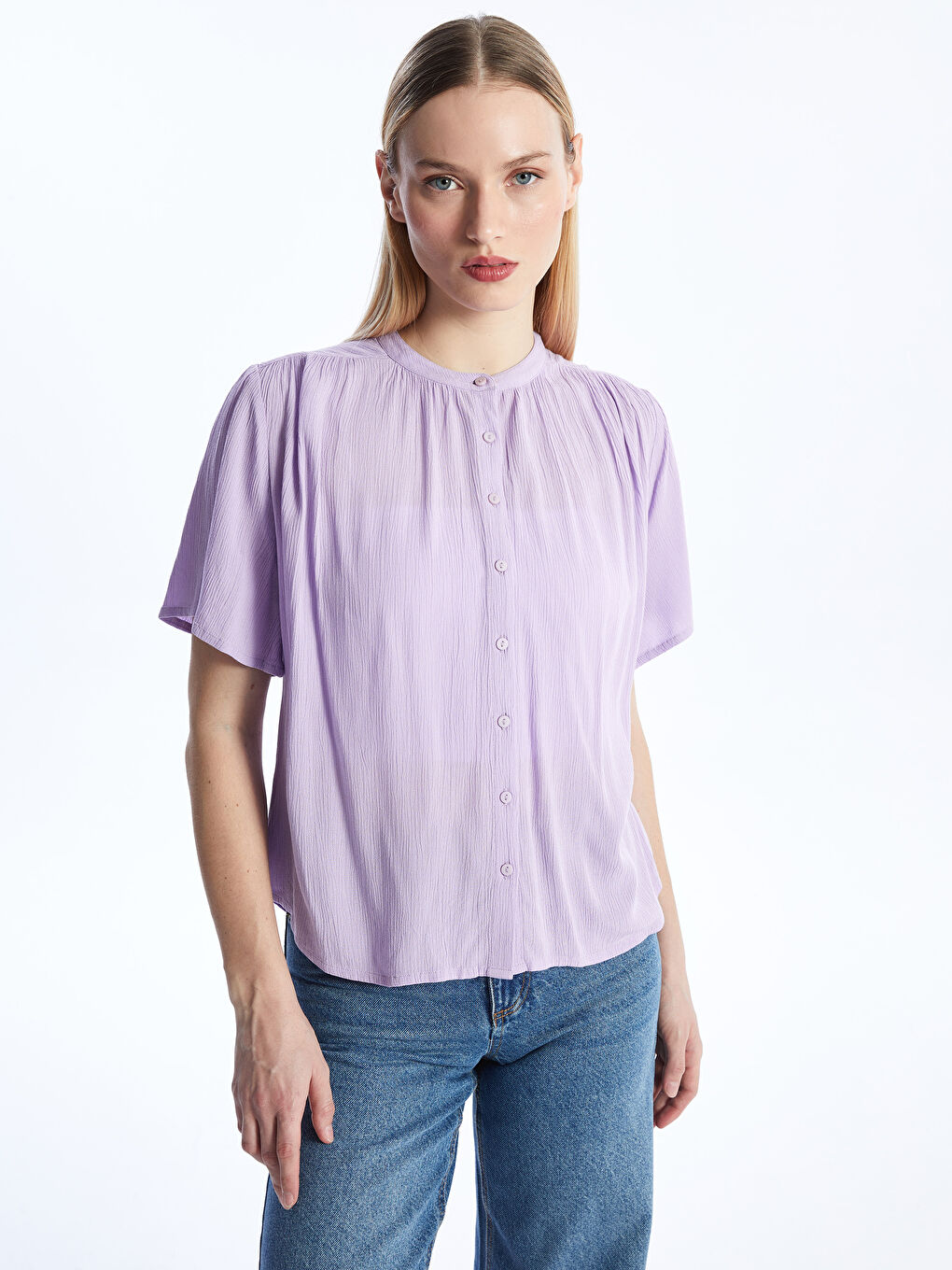 Crew Neck Plain Short Sleeve Oversize Women's Blouse -S4BG07Z8-Y0H