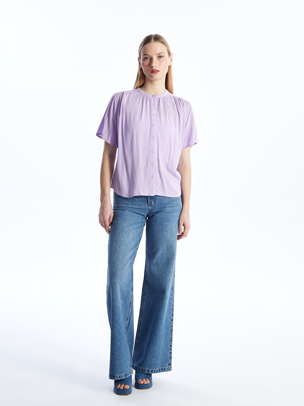 Crew Neck Plain Short Sleeve Oversize Women's Blouse -S4BG07Z8-Y0H