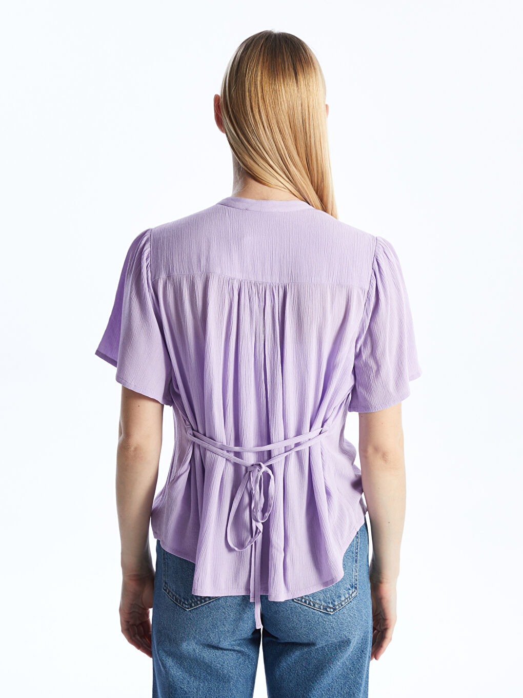 Crew Neck Plain Short Sleeve Oversize Women's Blouse -S4BG07Z8-Y0H