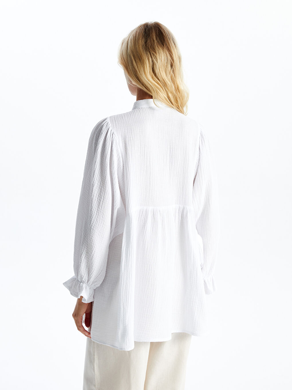 Grandad Collar Plain Long Sleeve Oversize Women's Tunic-4