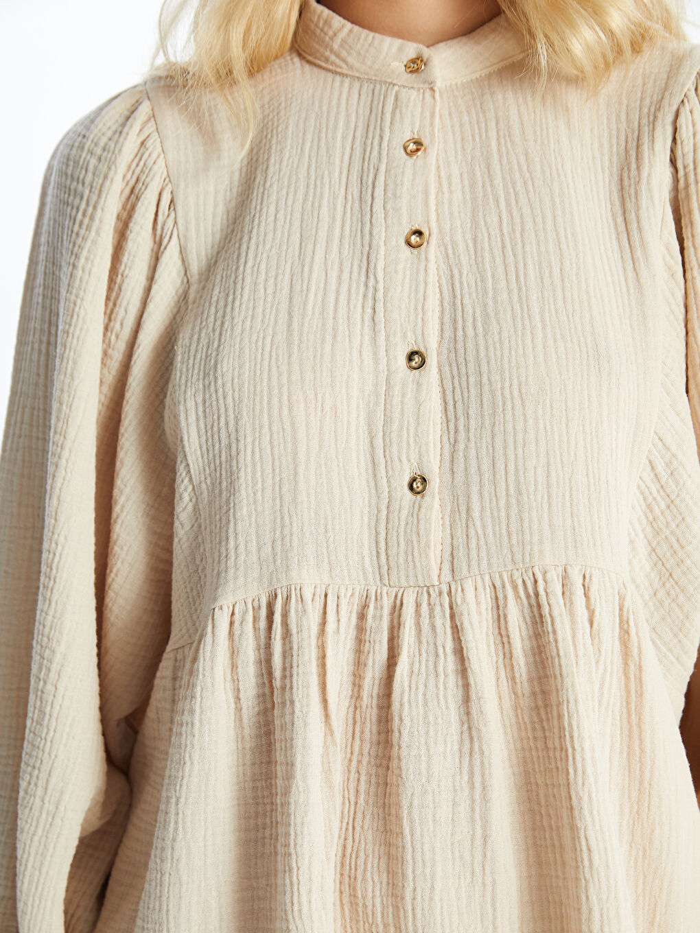 تونيك أوفراسايز كم طويل سادة بياقة مندرين للسيدات-3