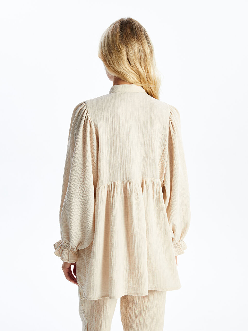 تونيك أوفراسايز كم طويل سادة بياقة مندرين للسيدات-4