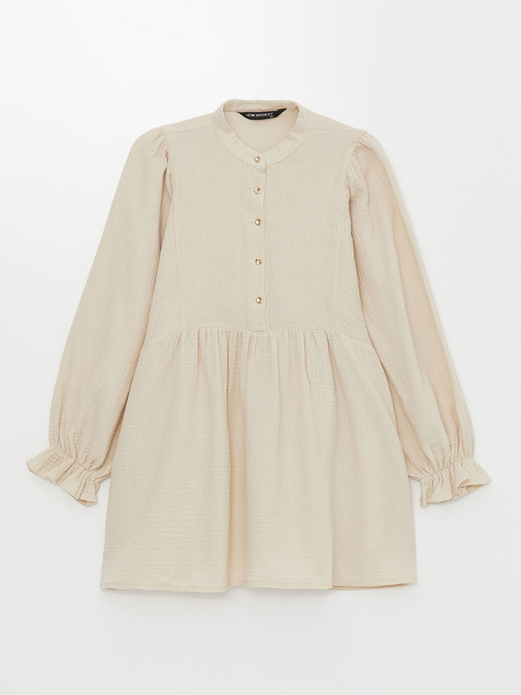 تونيك أوفراسايز كم طويل سادة بياقة مندرين للسيدات-5