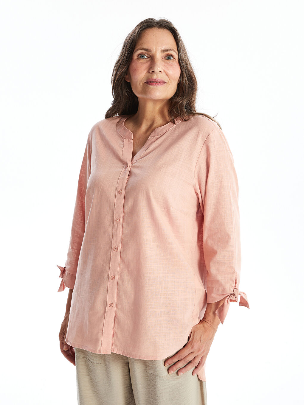 Women's Notch Neck Plain Shirt -S4BG60Z8-FJH