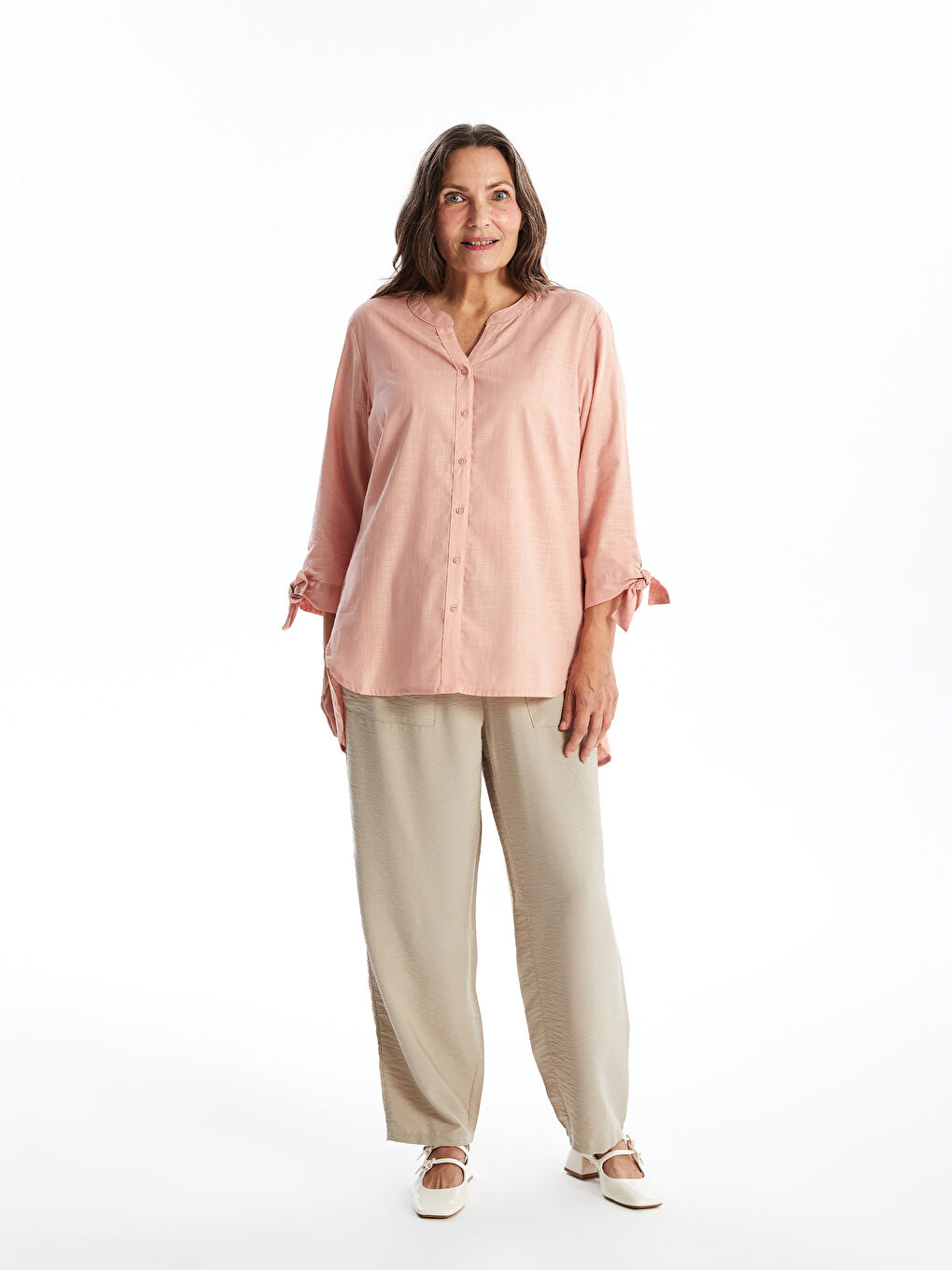 Women's Notch Neck Plain Shirt -S4BG60Z8-FJH
