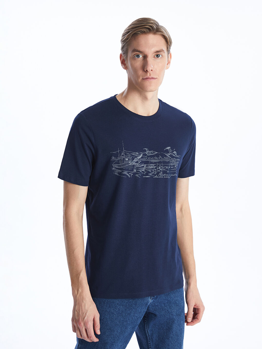 Crew Neck Short Sleeve Printed Combed Cotton Men's T-shirt -S4BG62Z8-SP7
