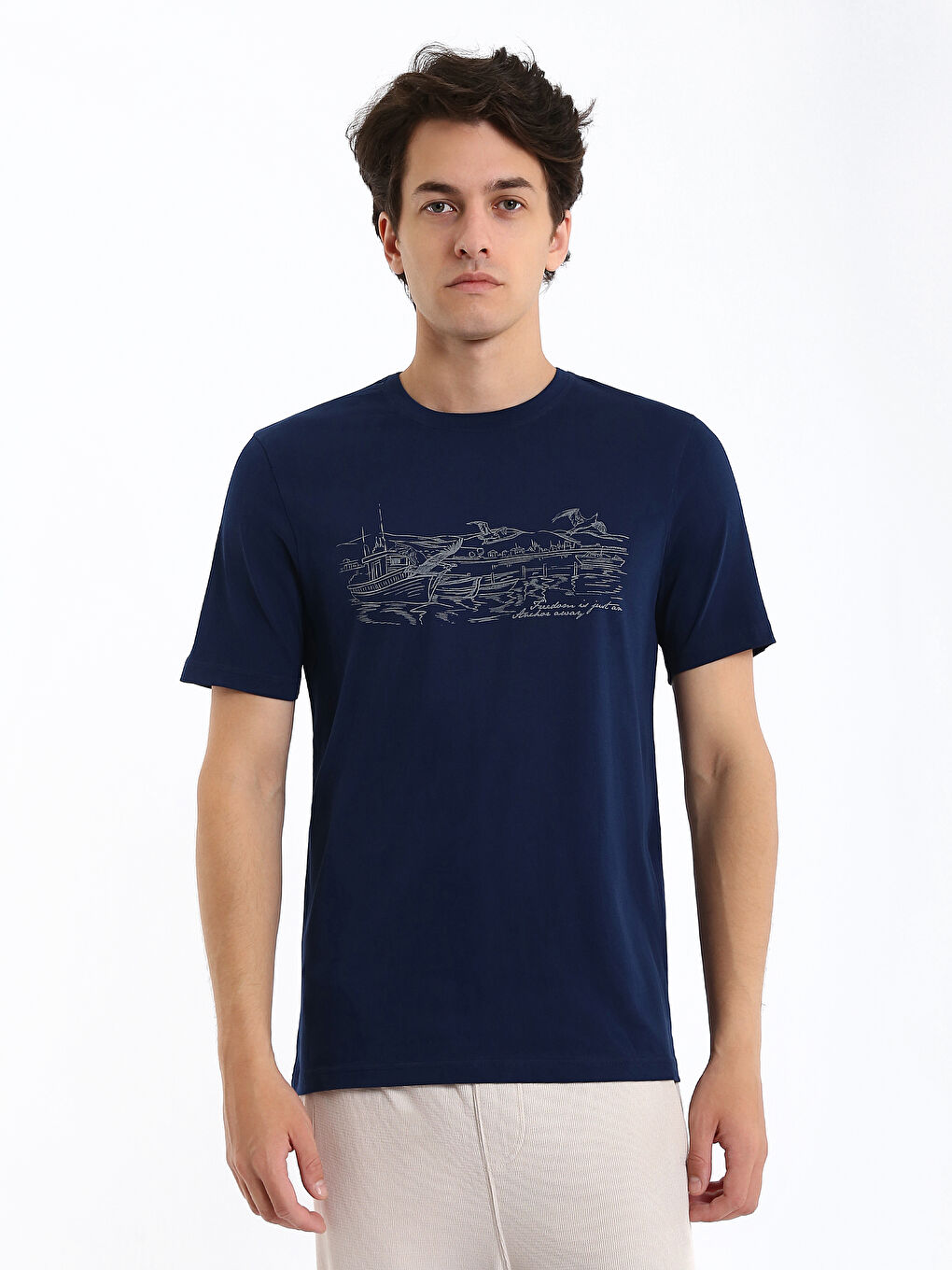 تي شيرت رجال كم قصير كول مدور مطبوع قطن ممشط-1