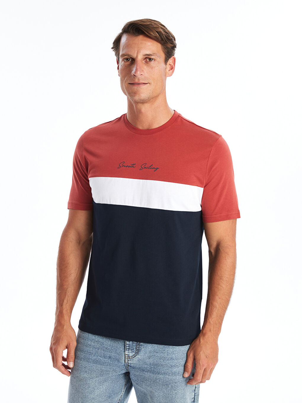 Crew Neck Short Sleeve Printed Combed Cotton Men's T-shirt -S4BG63Z8-YGW