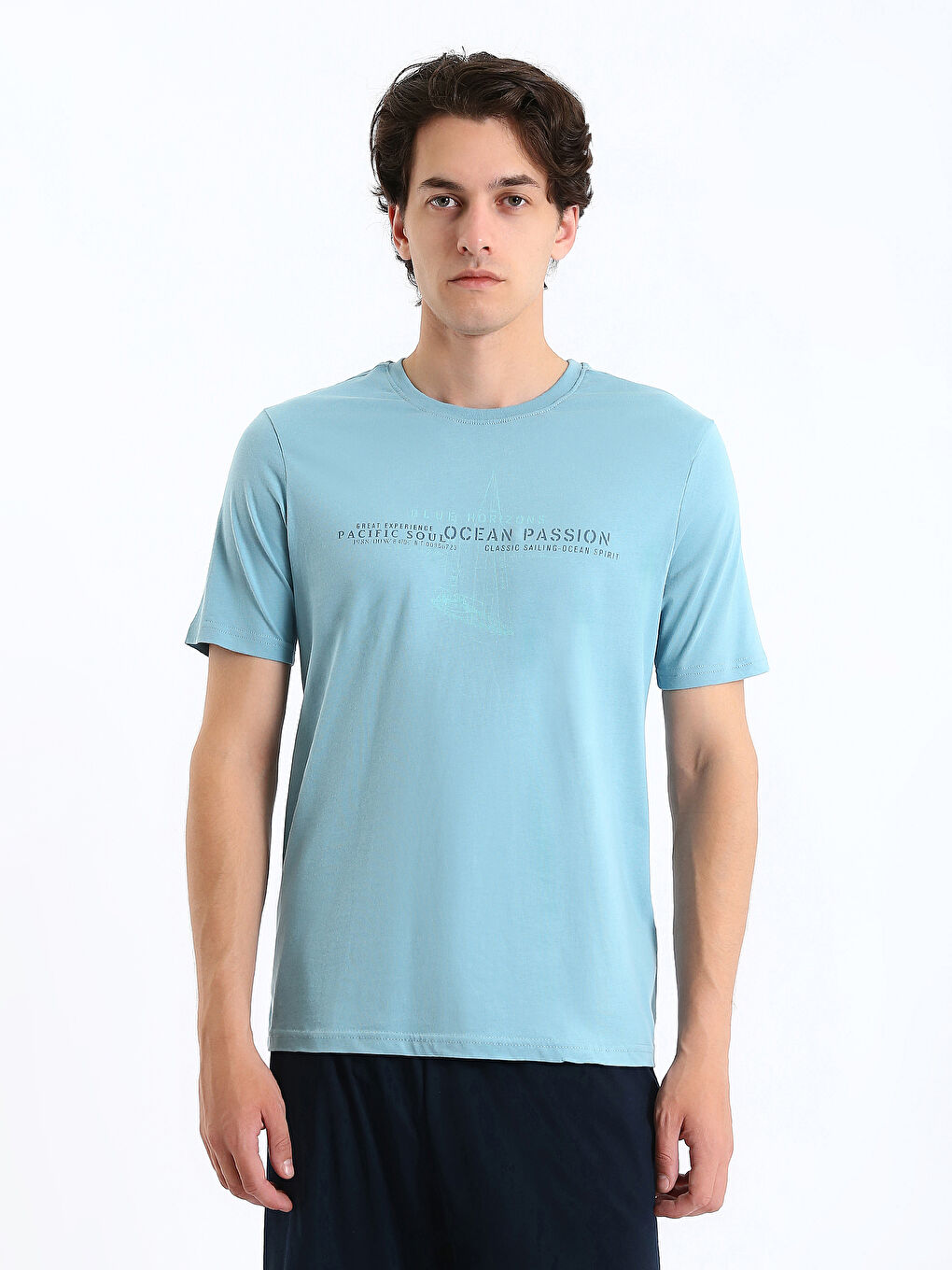 تي شيرت رجال كم قصير كول مدور مطبوع قطن ممشط-1