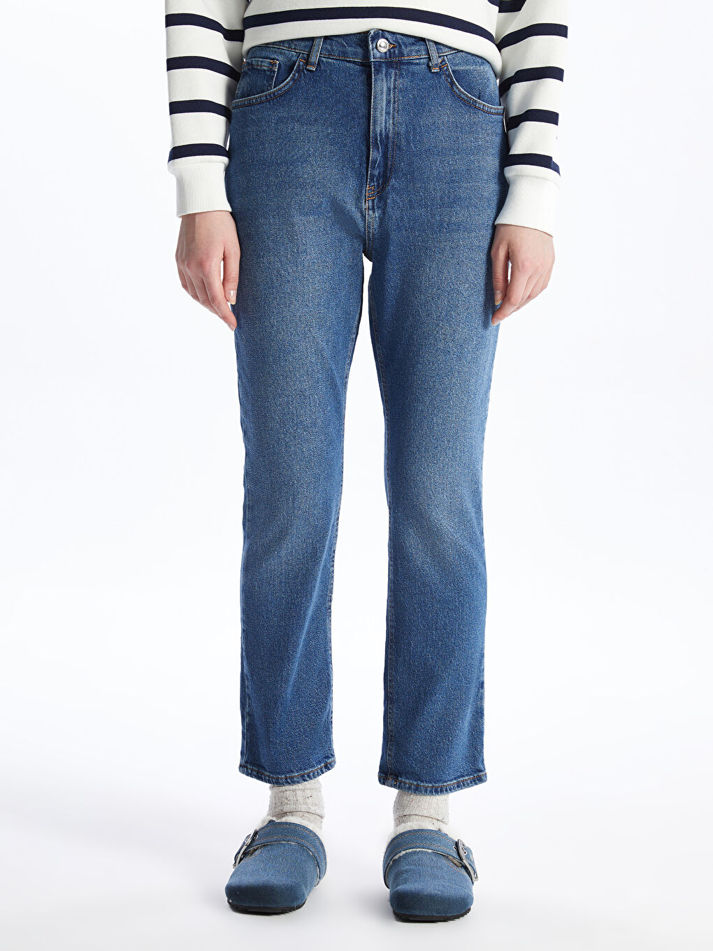 LCW Jeans Orta İndigo Rodeo Straight Fit Kadın Jean Pantolon - 3