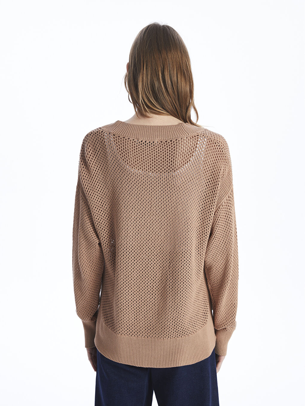 LC Waikiki V-Neck Hole-Knitted Long Sleeve Oversize Women's Knitwear Cardigan -S4BG97Z8-FP3