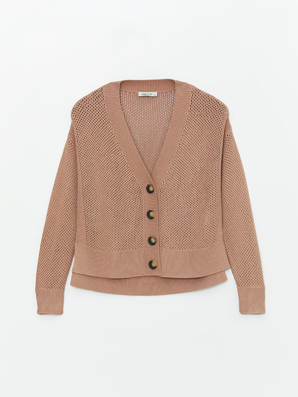 LC Waikiki V-Neck Hole-Knitted Long Sleeve Oversize Women's Knitwear Cardigan -S4BG97Z8-FP3