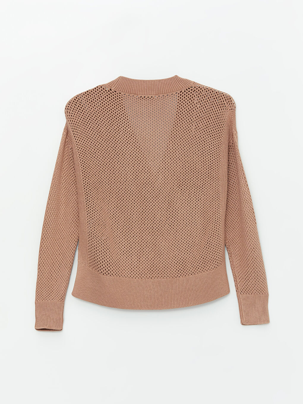 LC Waikiki V-Neck Hole-Knitted Long Sleeve Oversize Women's Knitwear Cardigan -S4BG97Z8-FP3