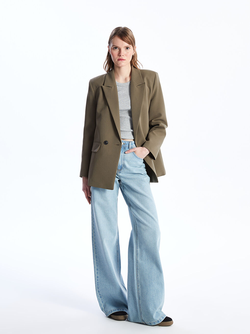LCW Vision Haki Düz Uzun Kollu Kadın Blazer Ceket - 2