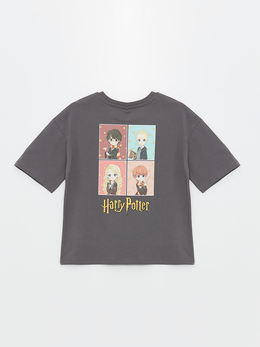 LCW Kids Koyu Gri Bisiklet Yaka Harry Potter Baskılı Kısa Kollu Kız Çocuk Tişört - 1