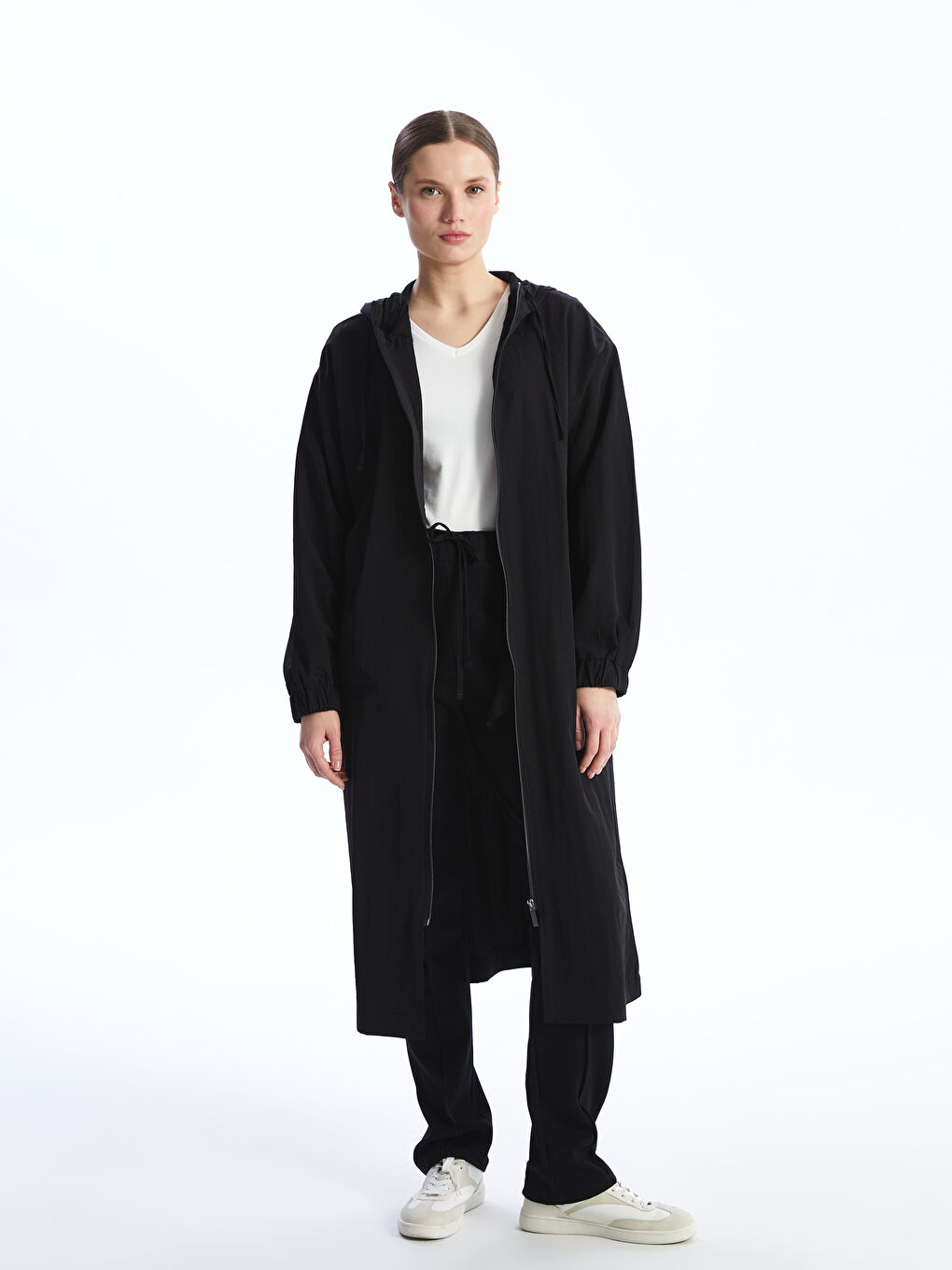 Hooded Plain Oversize Women's Coat-1
