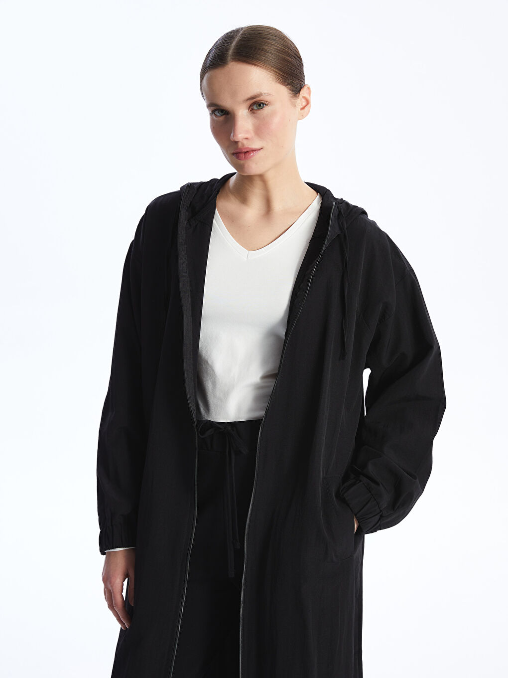 Hooded Plain Oversize Women's Coat-2