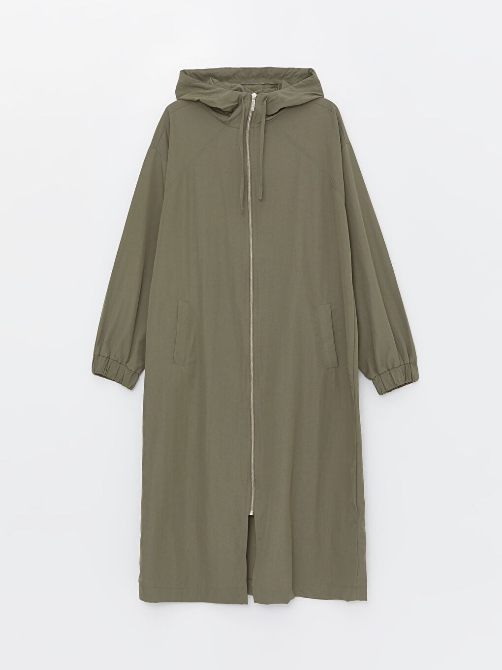 Haki Kapüşonlu Düz Oversize Kadın Mont-4