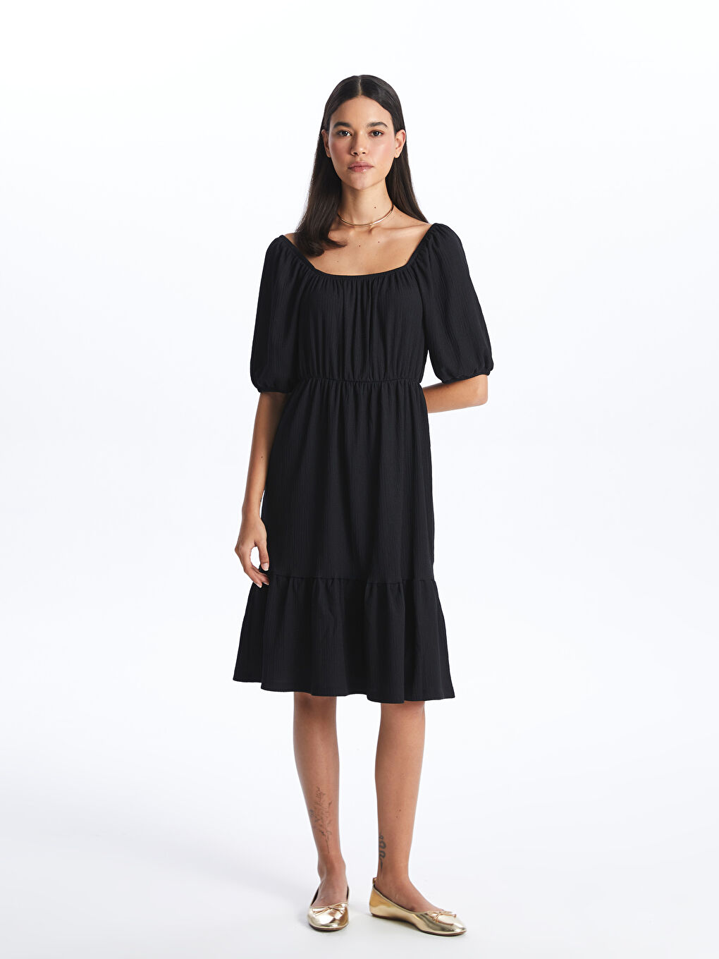 Square Collar Straight Short Sleeve Women's Dress -S4BH97Z8-CVL