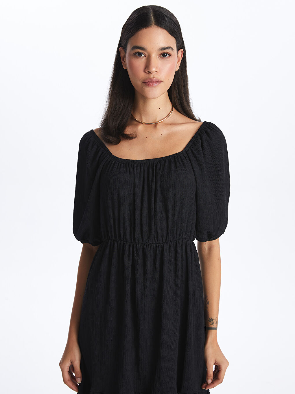 Square Collar Straight Short Sleeve Women's Dress -S4BH97Z8-CVL