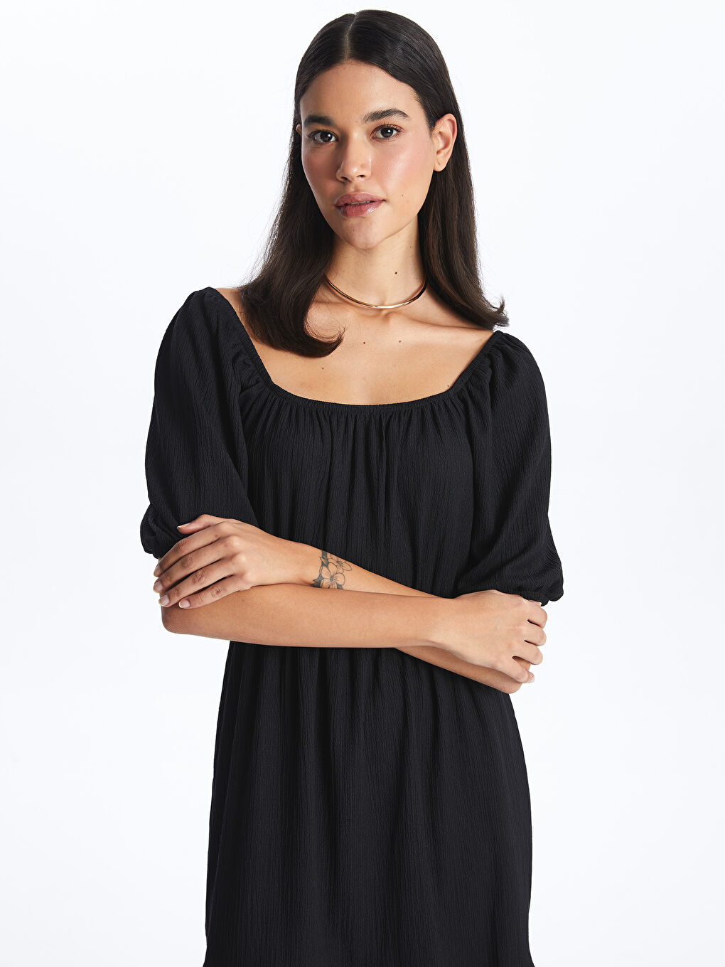 Square Collar Straight Short Sleeve Women's Dress -S4BH97Z8-CVL