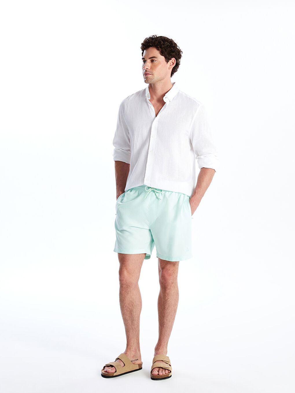 LCW SWIMWEAR Turkuaz Kısa Boy Baskılı Erkek Deniz Şortu