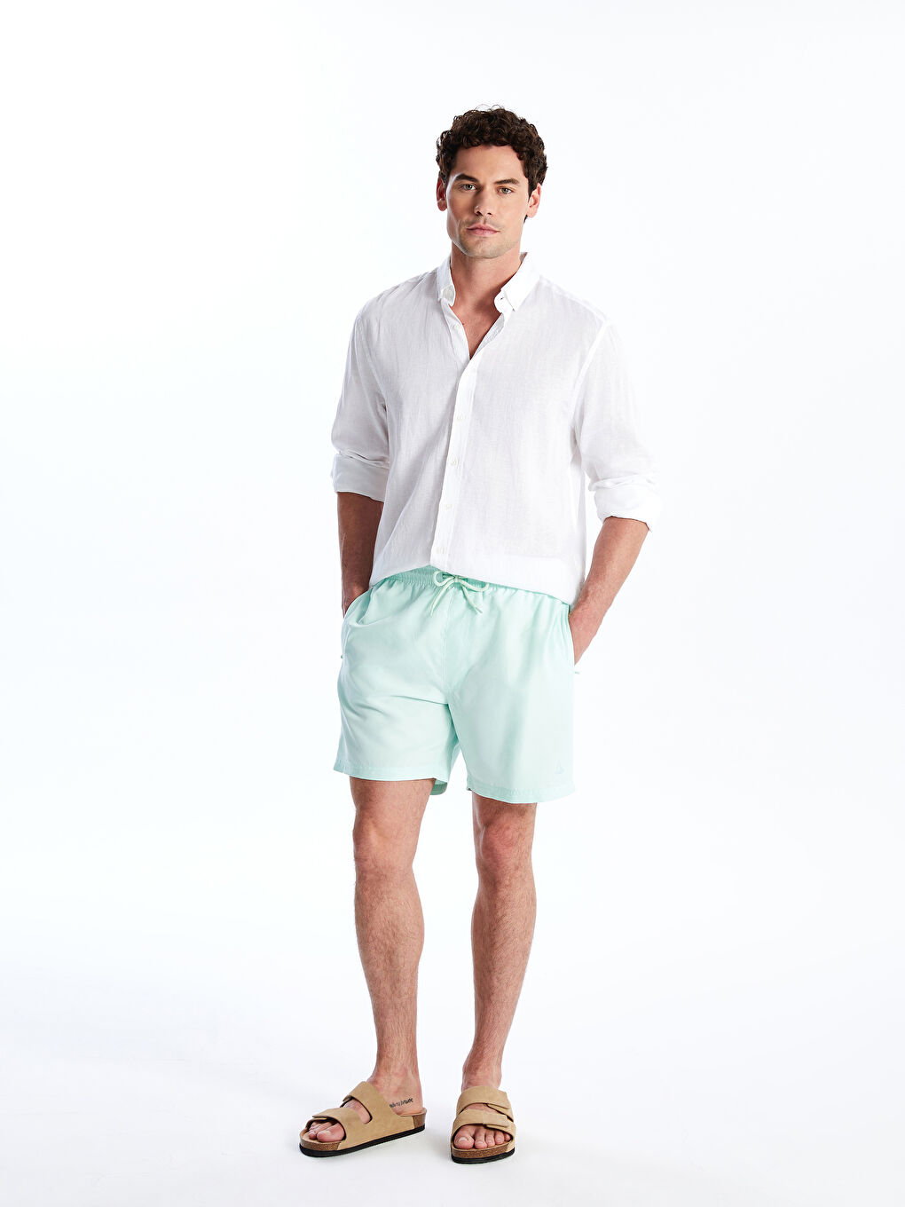 LCW SWIMWEAR Turkuaz Kısa Boy Baskılı Erkek Deniz Şortu - 1