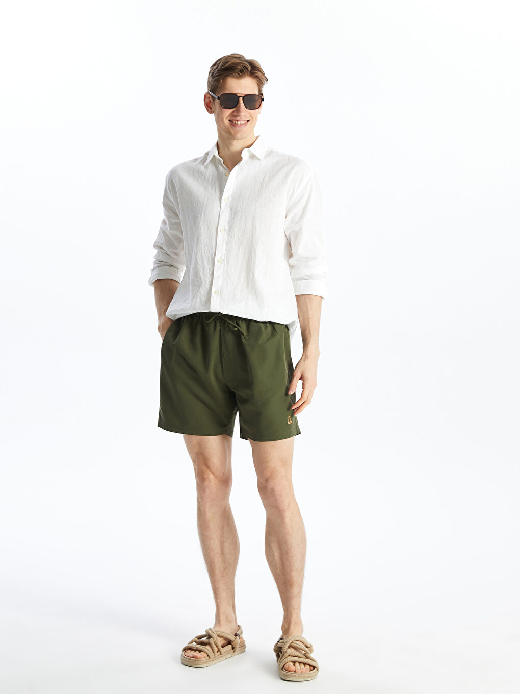 LCW SWIMWEAR Haki Kısa Boy Baskılı Erkek Deniz Şortu