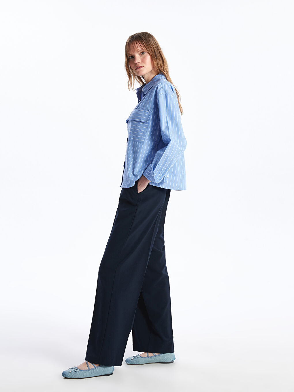 Standard Fit Plain Wide Leg Women's Trousers -S4BI50Z8-HMQ
