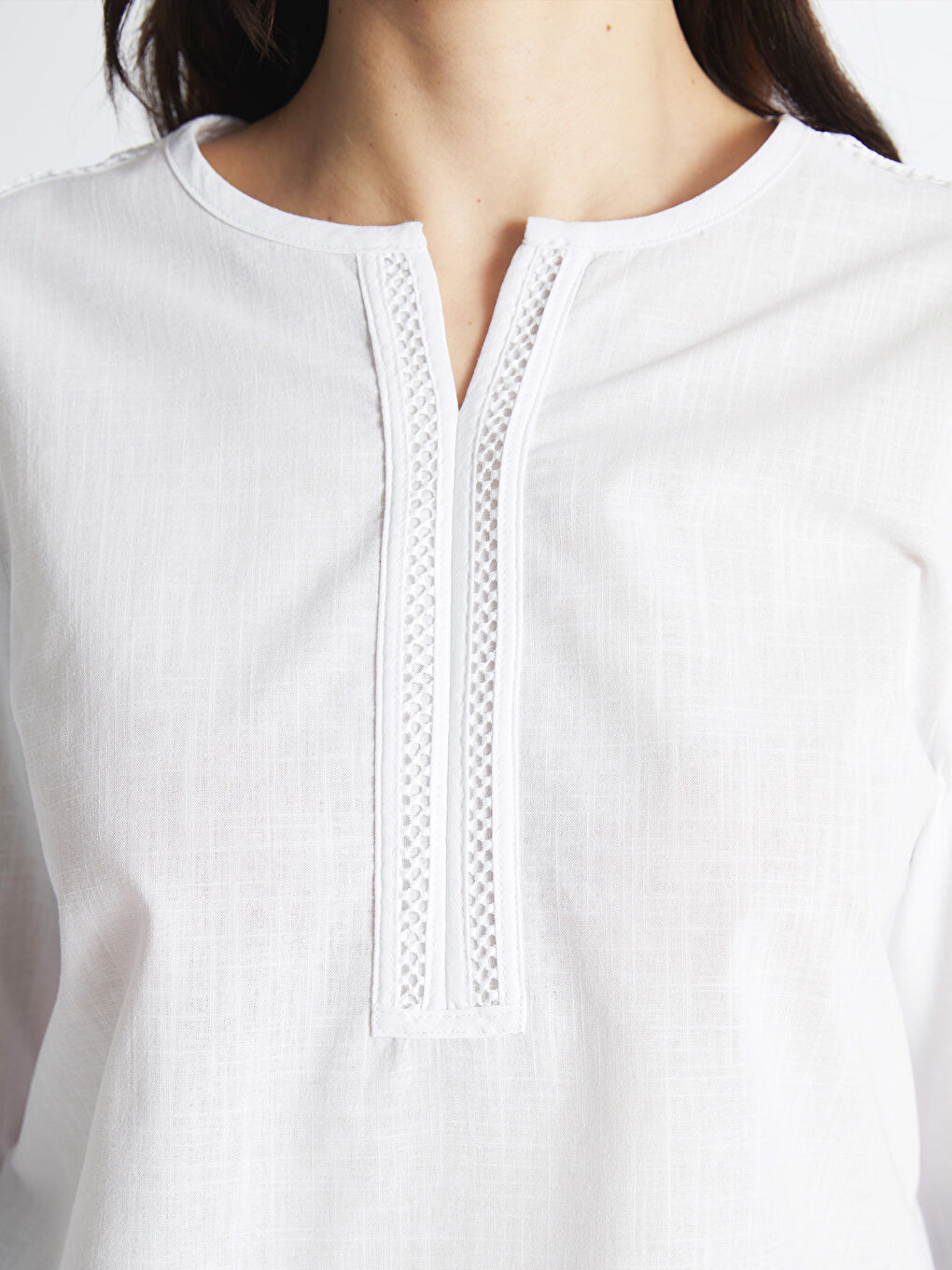 Notch Neck Embroidered Long Sleeve Women's Blouse -S4BI86Z8-EEW
