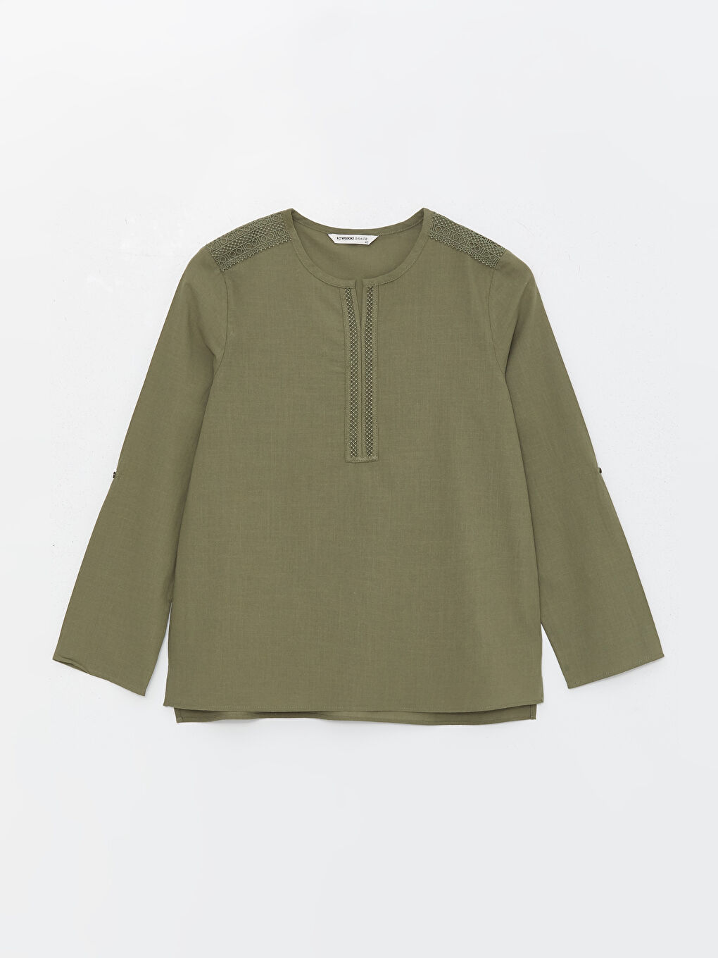 Notch Neck Embroidered Long Sleeve Women's Blouse -S4BI86Z8-GYA