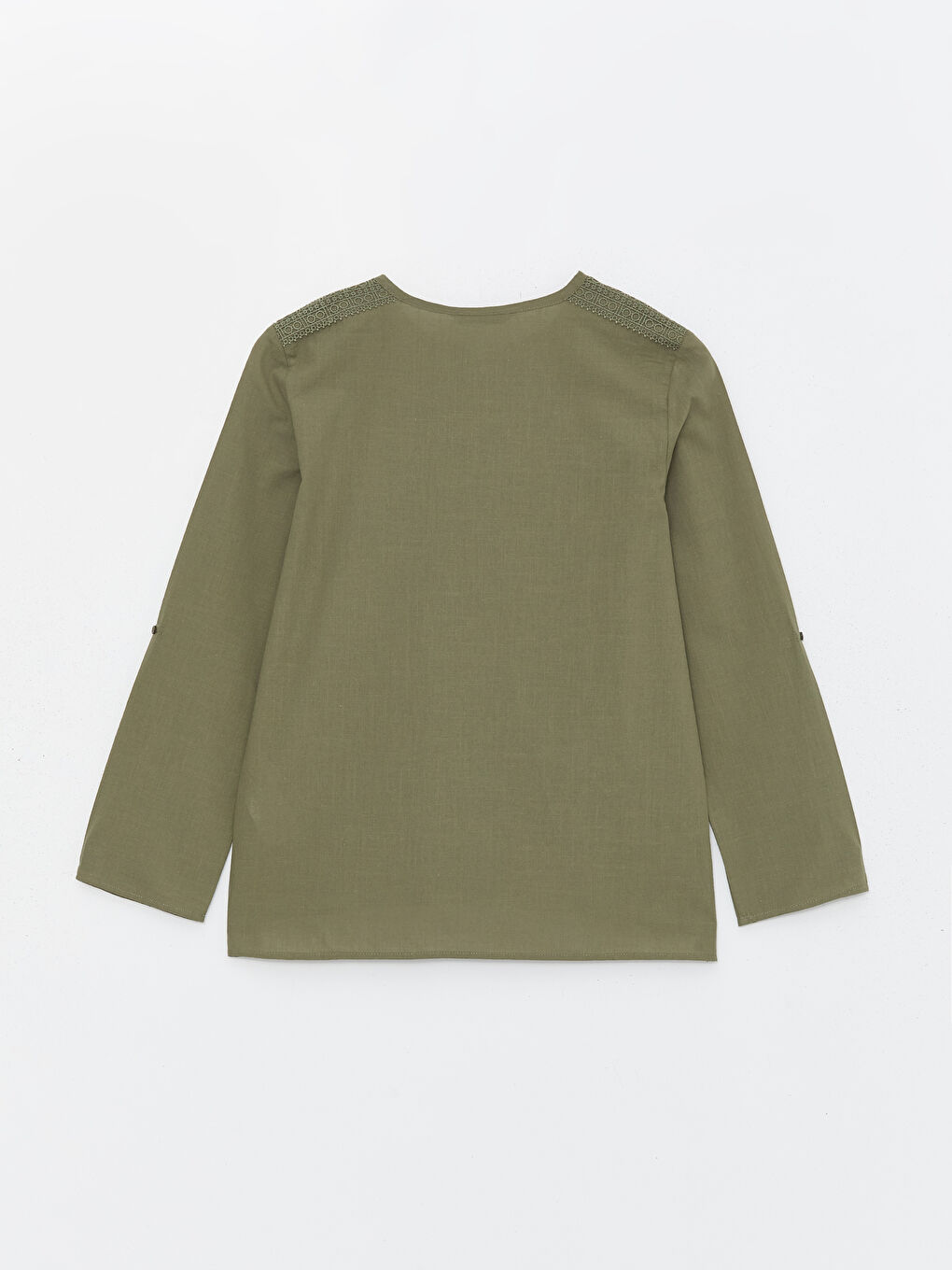 Notch Neck Embroidered Long Sleeve Women's Blouse -S4BI86Z8-GYA