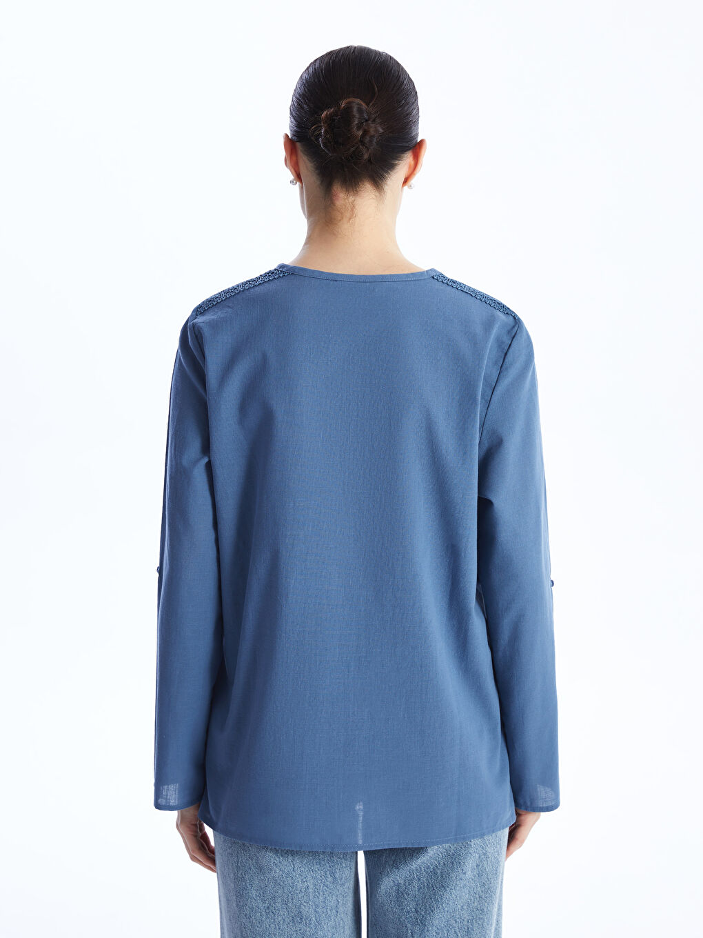 Notch Neck Embroidered Long Sleeve Women's Blouse -S4BI86Z8-KZZ