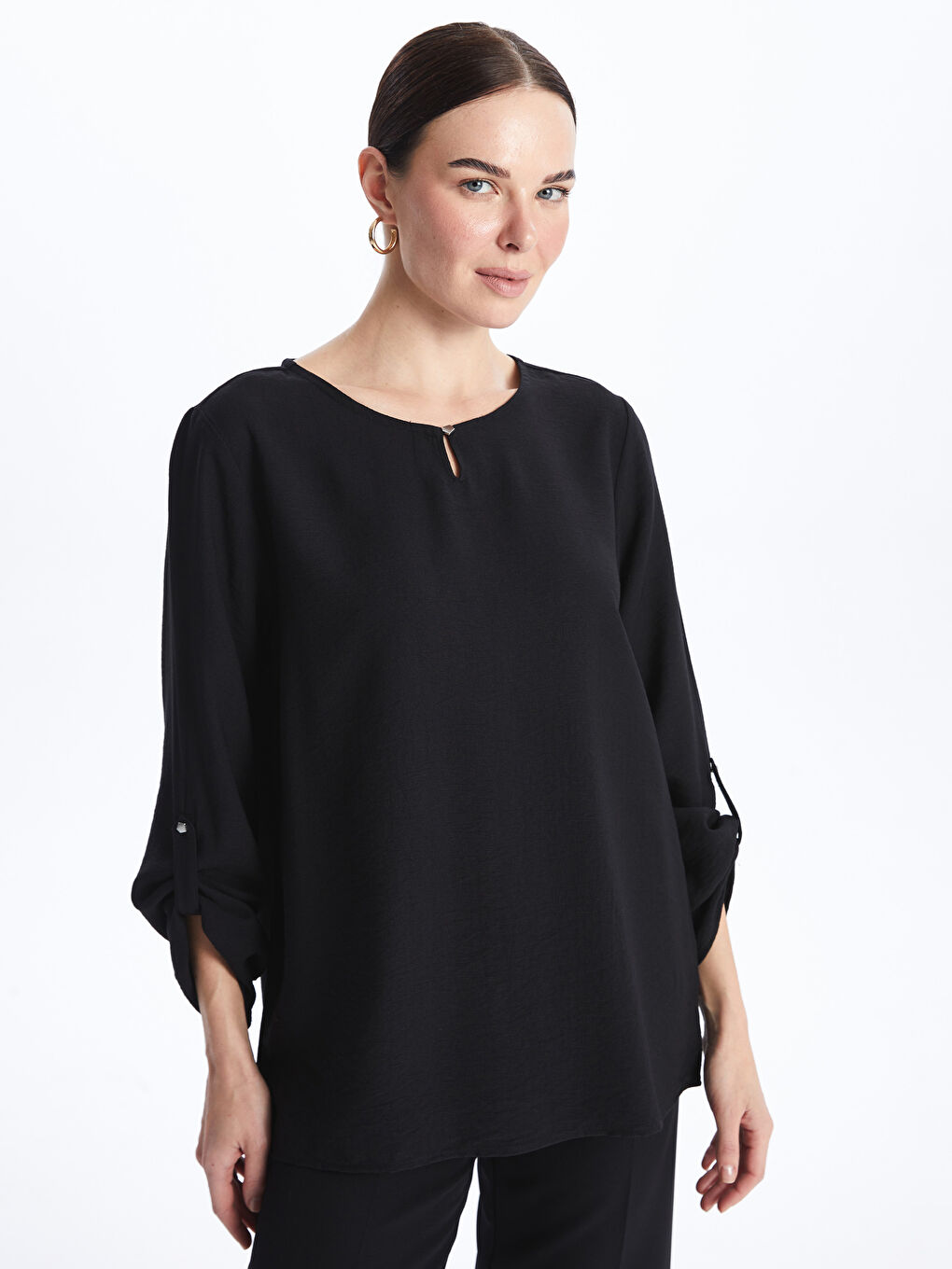 Crew Neck Plain Long Sleeve Women's Blouse -S4BI87Z8-CVL