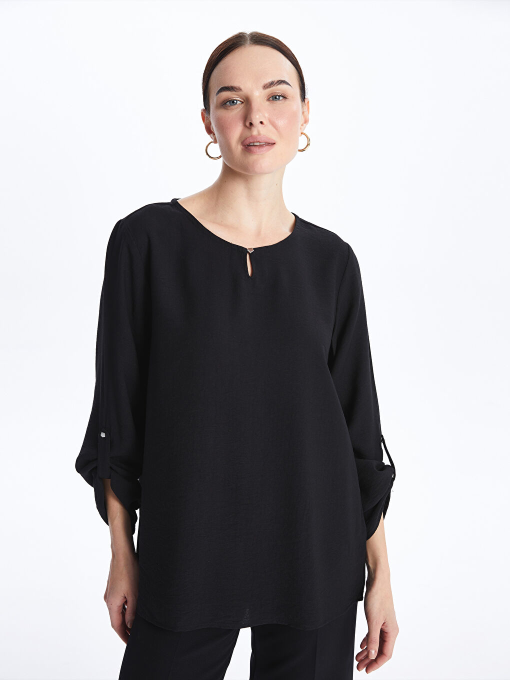 Crew Neck Plain Long Sleeve Women's Blouse -S4BI87Z8-CVL