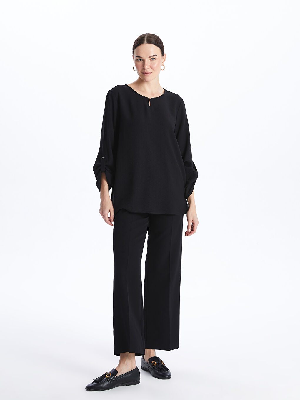 Crew Neck Plain Long Sleeve Women's Blouse -S4BI87Z8-CVL