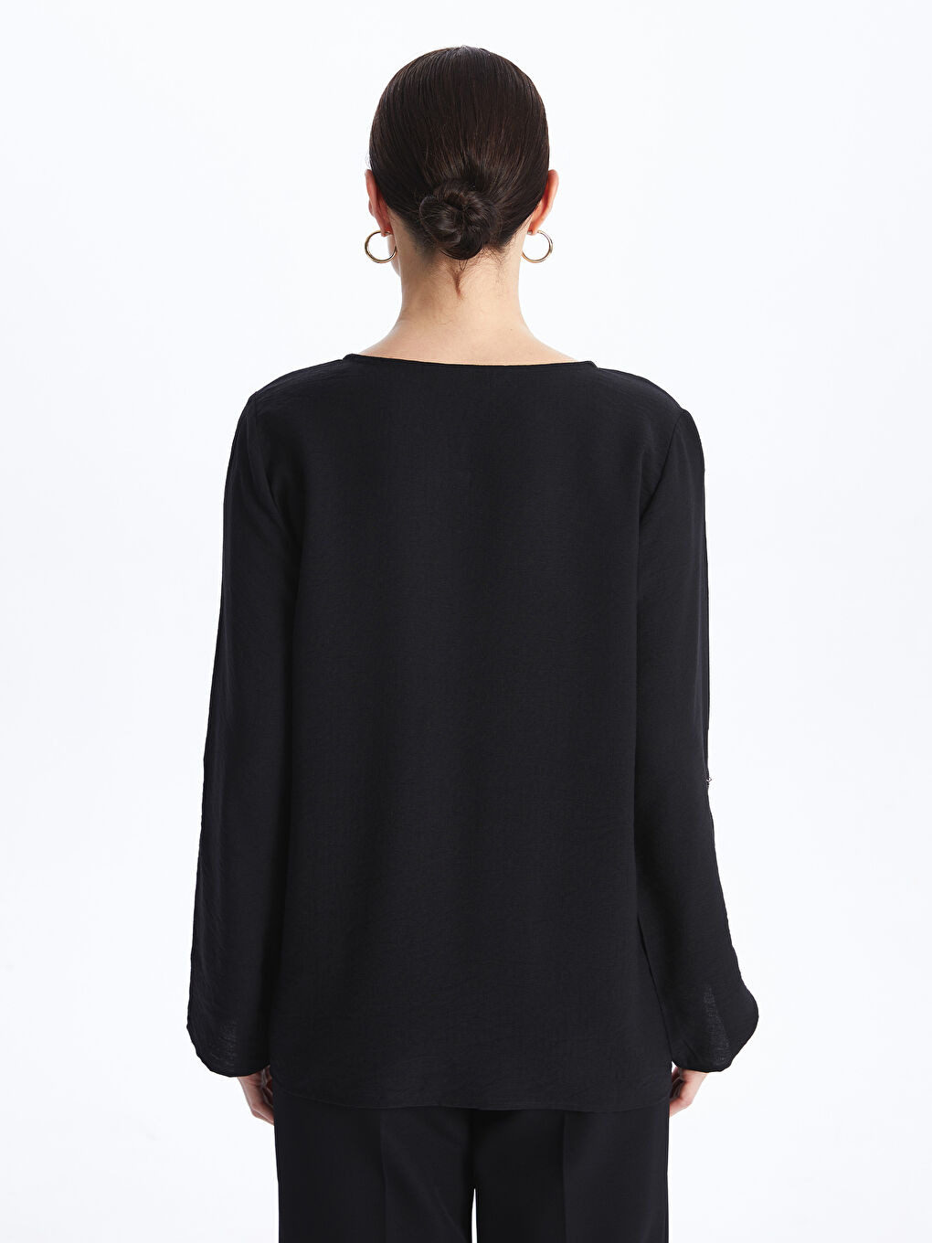 Crew Neck Plain Long Sleeve Women's Blouse -S4BI87Z8-CVL
