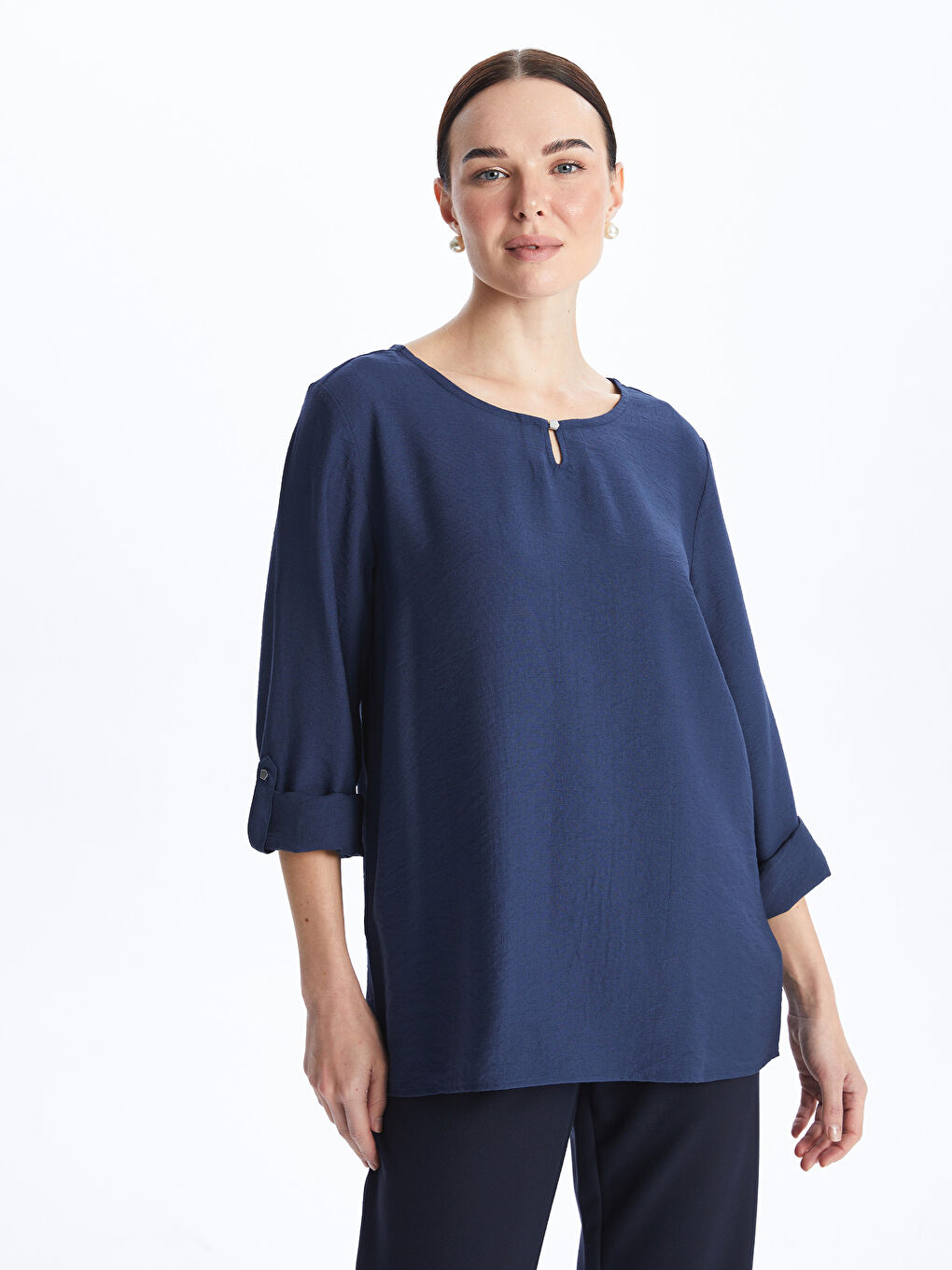 Crew Neck Plain Long Sleeve Women's Blouse -S4BI87Z8-HSD